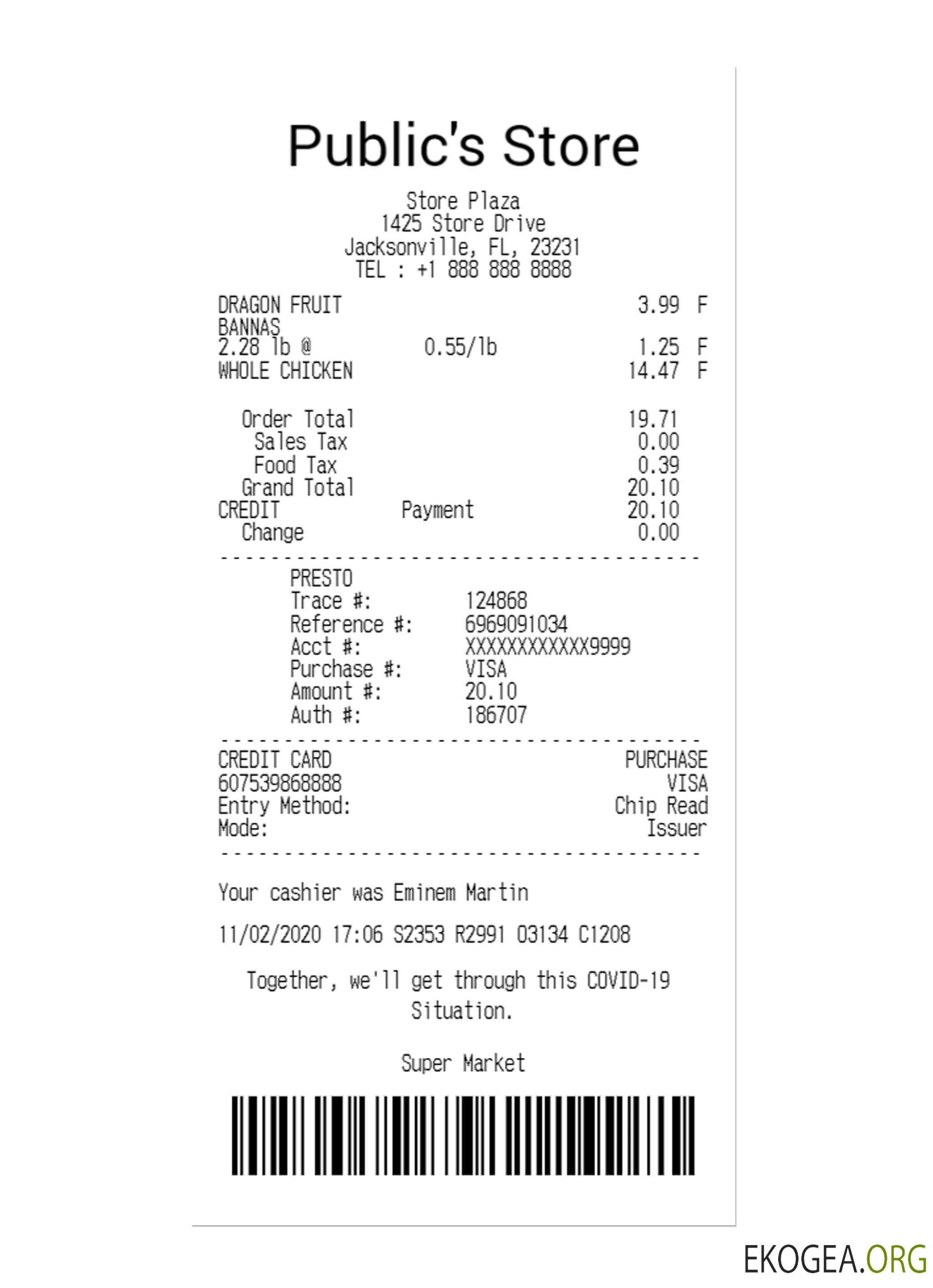 Reçu de paiement MAGASIN PUBLIC